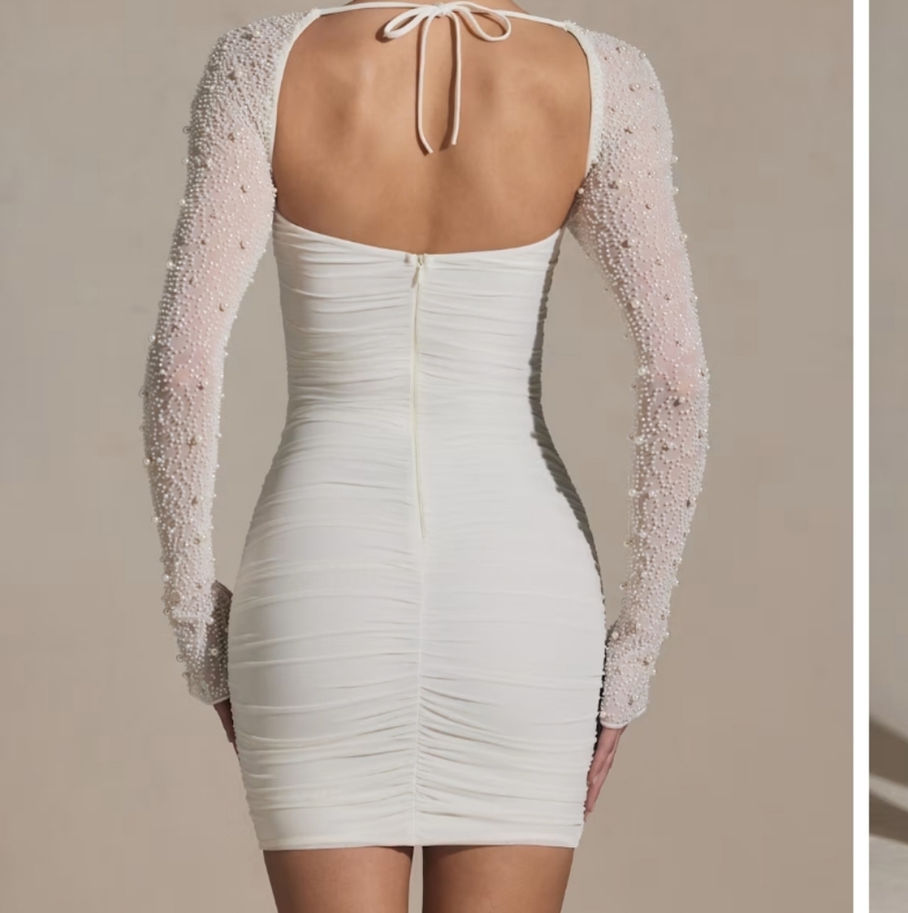 Oh Polly ST. Germain Embellished Long-Sleeve Mini White Dress Sz 0 - Picture 2 of 10